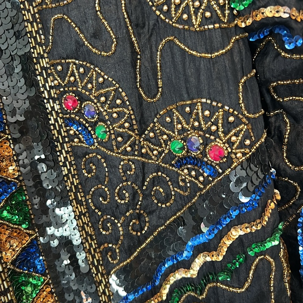Nikhil Collection Luxury 100% Silk Sequined/Beaded Jacket - Size Large - Picture 5 of 9